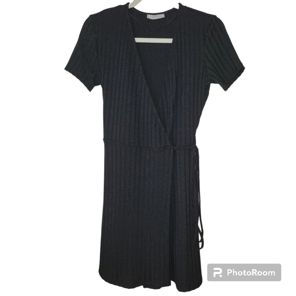 ZARA Trafaluc Ribbed Wrap Mini Dress, US M, Black, EUC - Picture 5 of 13